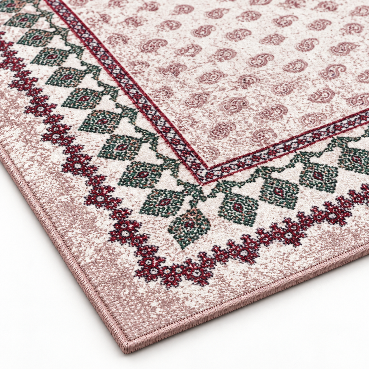 Rubina – SuperSoft Velvet Rug, Ivory, Red & Green Classic Design (SV-113)