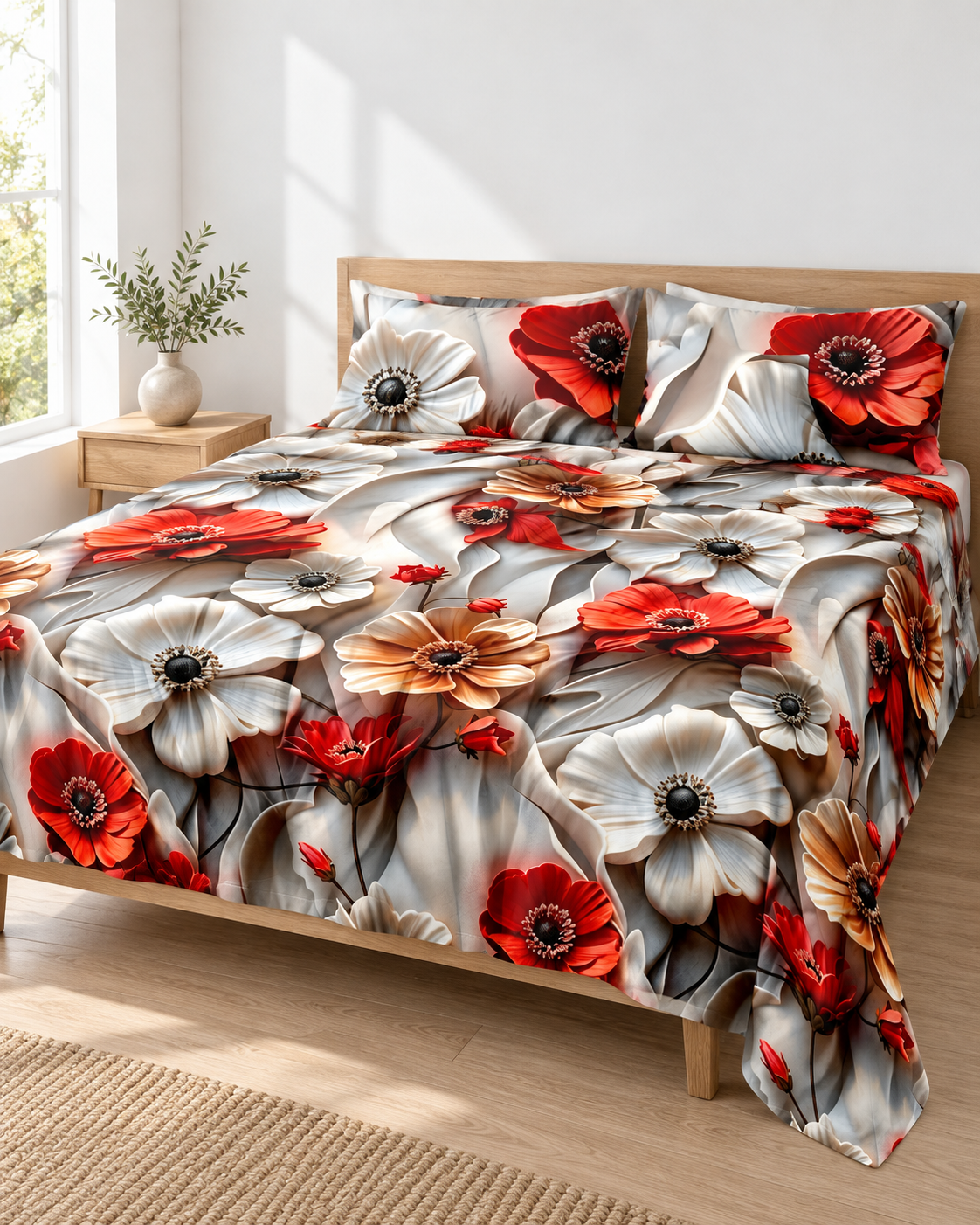 Scarlet Bloom | Ultra HD Digital Printed Bedsheets - 001