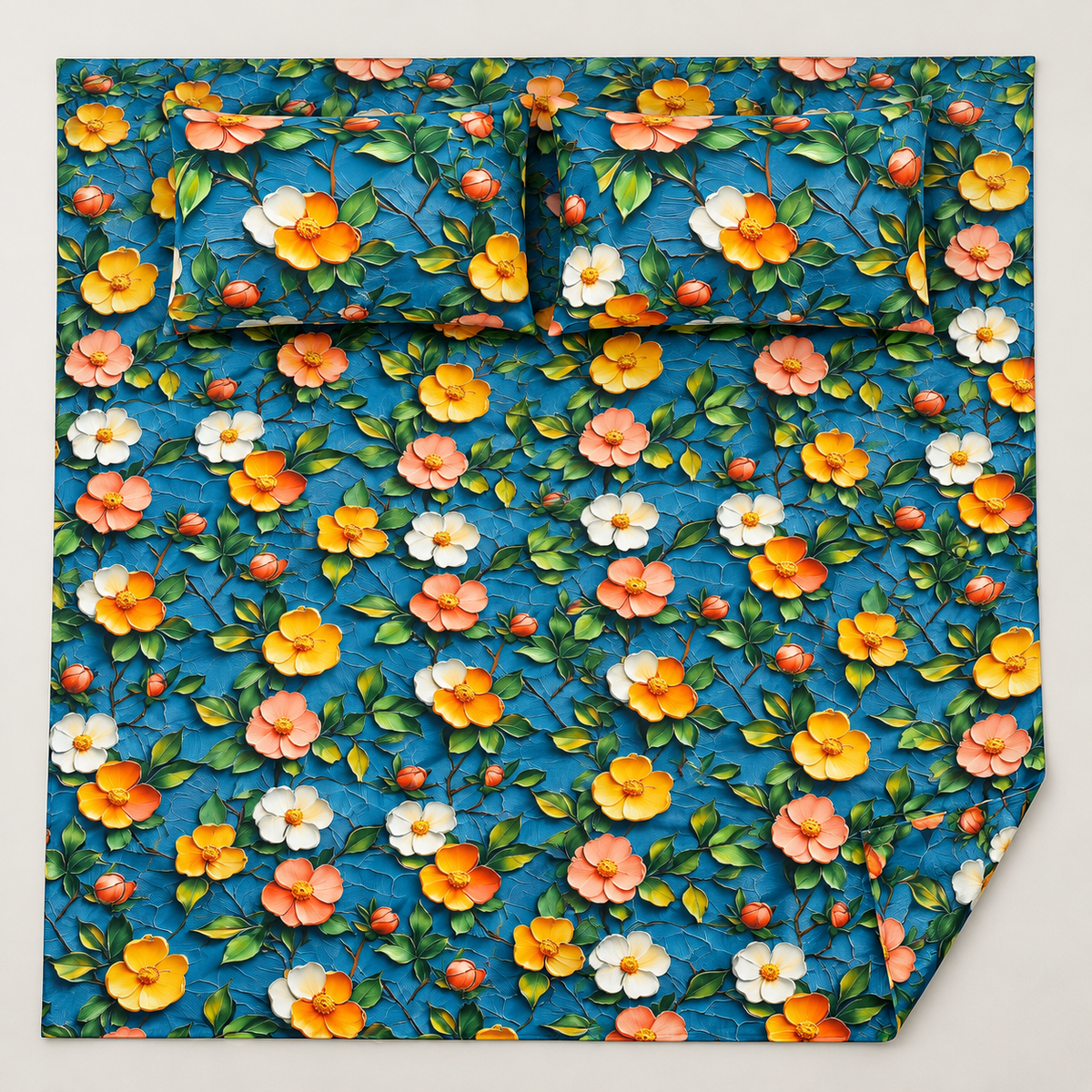 Citrus Bloom | Ultra HD Digital Printed Bedsheets - 018