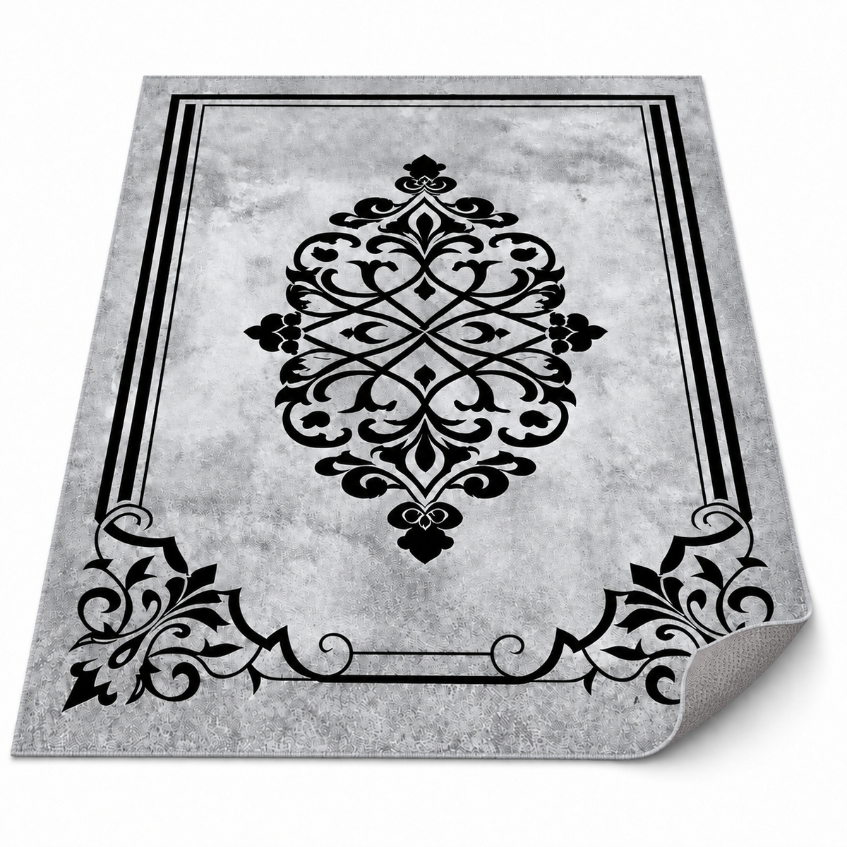 Saray – SuperSoft Velvet Rug, Grey & Black Classic Design ( SV-114)
