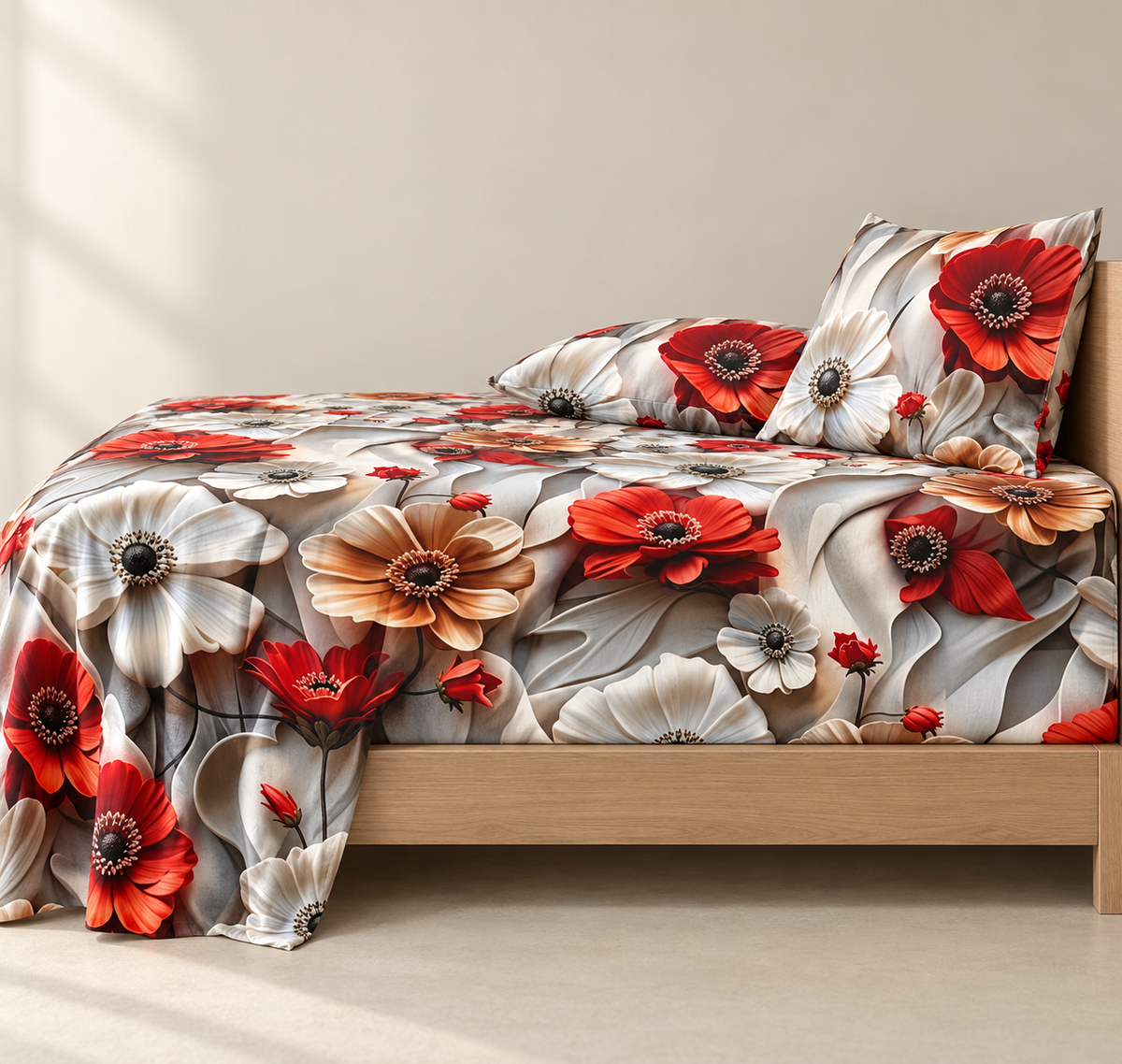 Scarlet Bloom | Ultra HD Digital Printed Bedsheets - 001