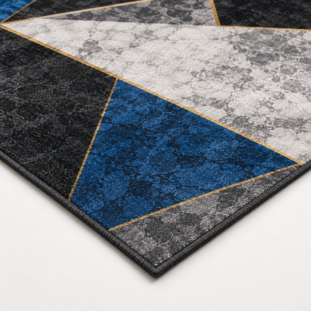 Fracture– Modern Rug, Blue & Black Geometric Design (MD-205)