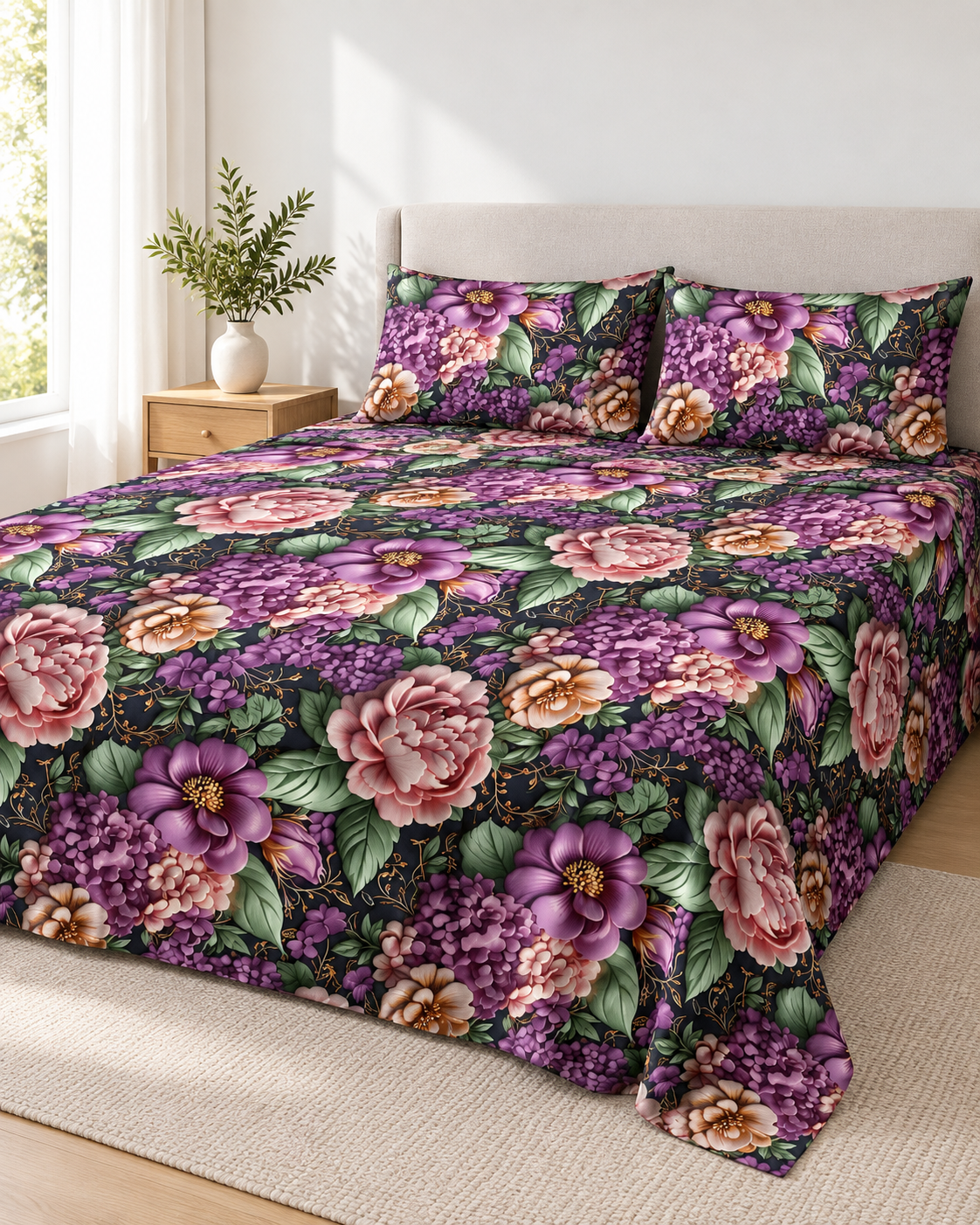 Midnight Garden | Ultra HD Digital Printed Bedsheets - 019