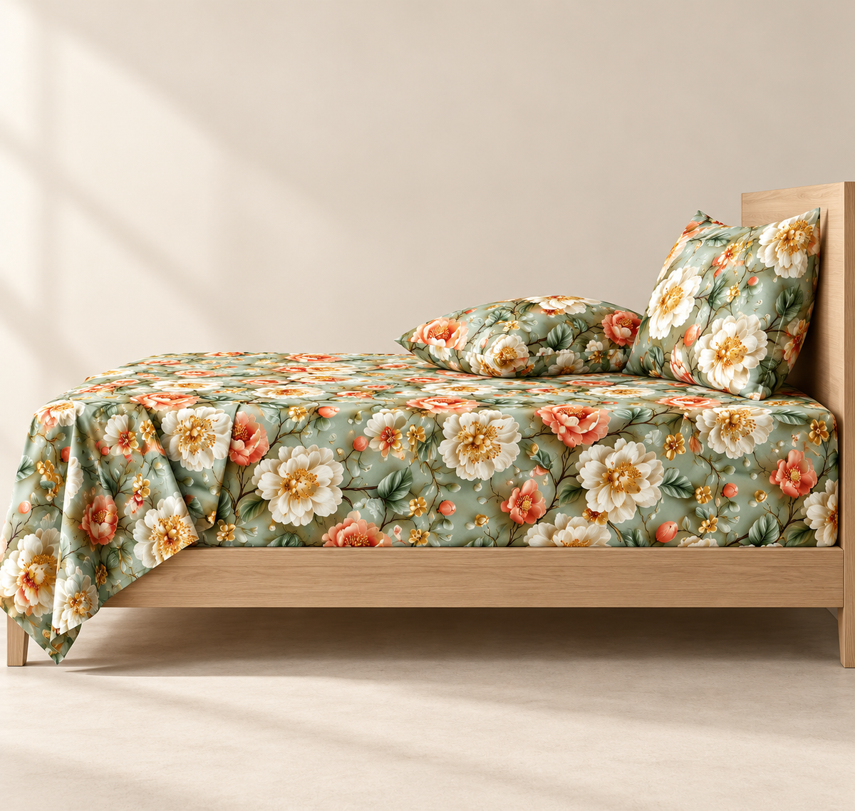 Sage Serenity | Ultra HD Digital Printed Bedsheets - 008