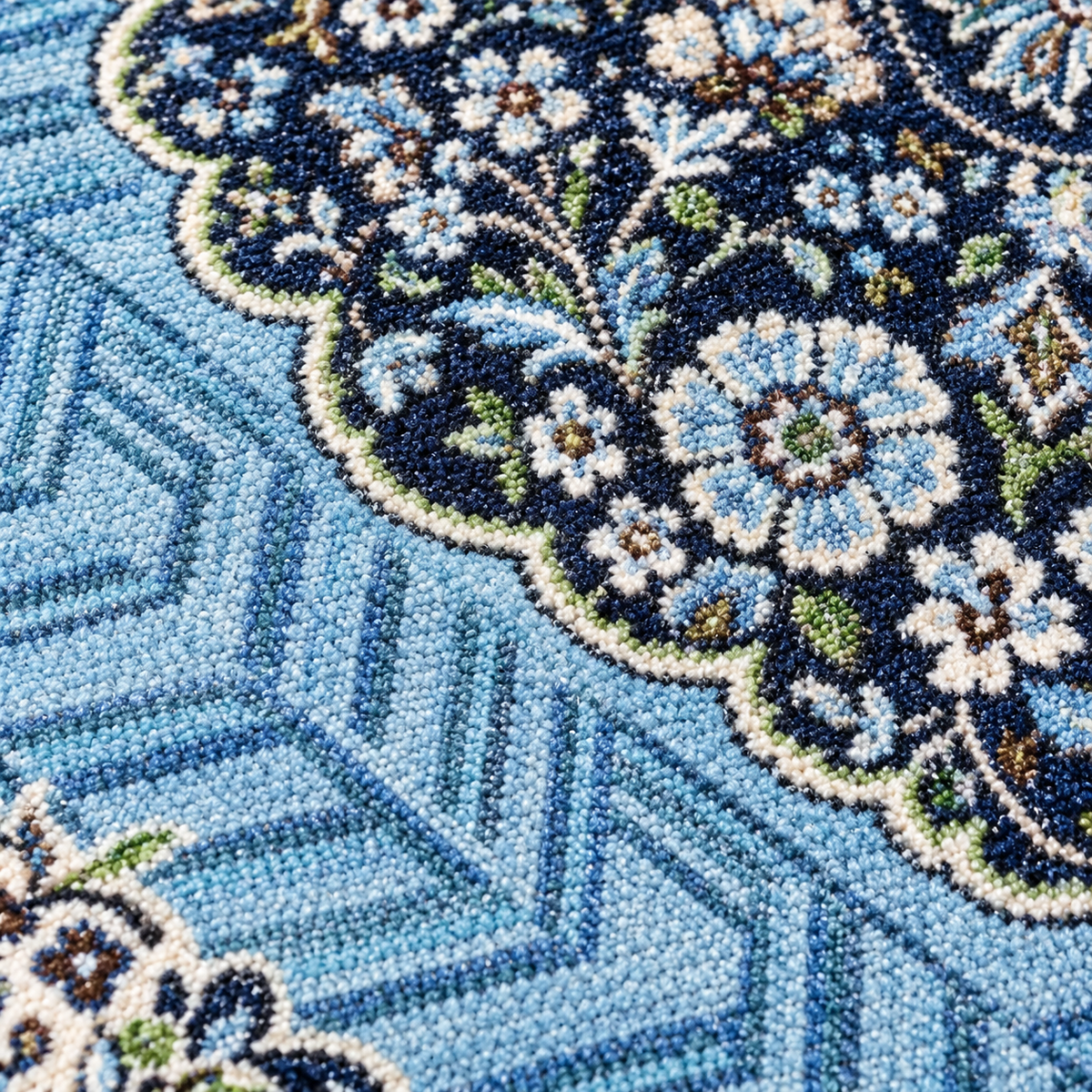 Nilofar– SuperSoft Velvet Rug, Blue & Navy Classic Design (SV-108)