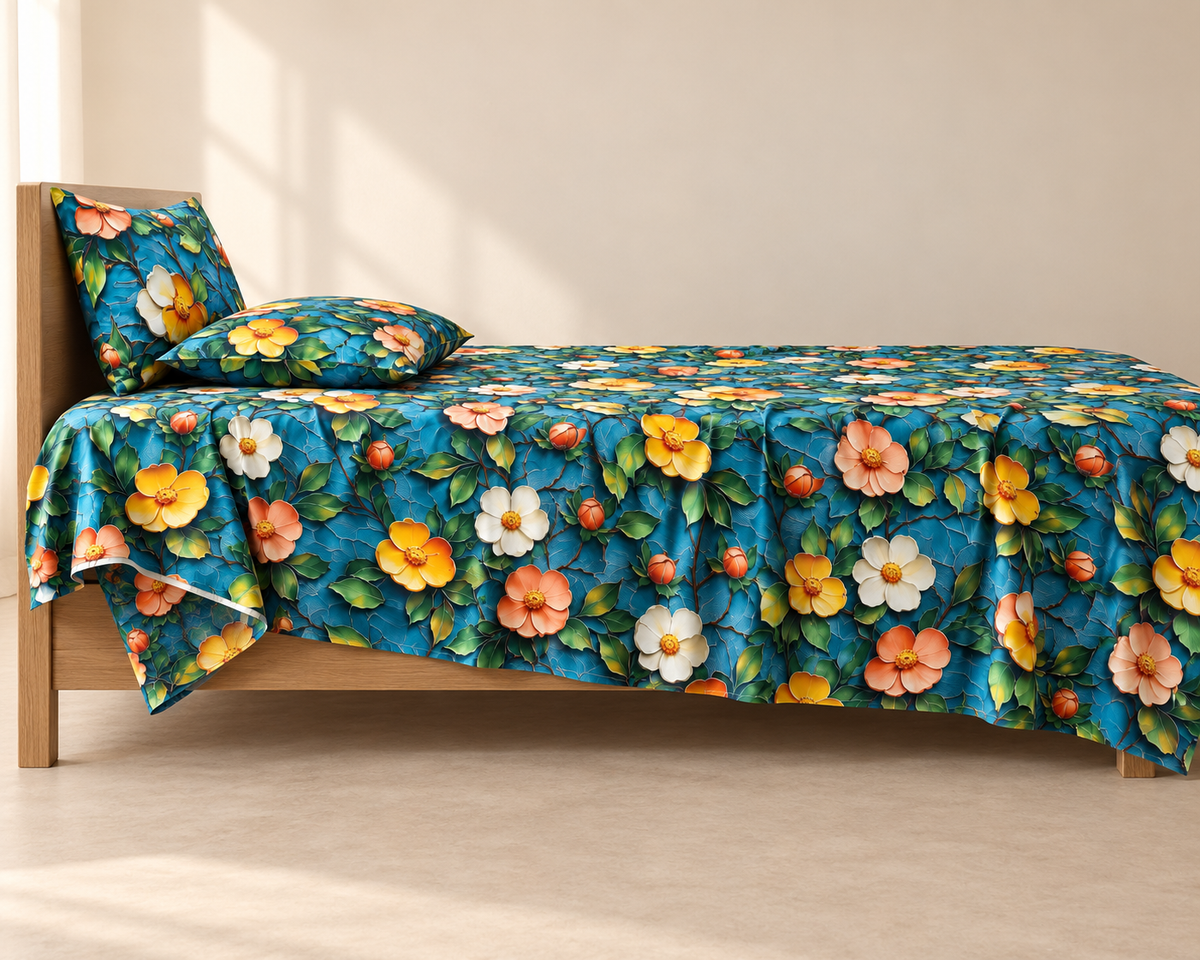 Citrus Bloom | Ultra HD Digital Printed Bedsheets - 018