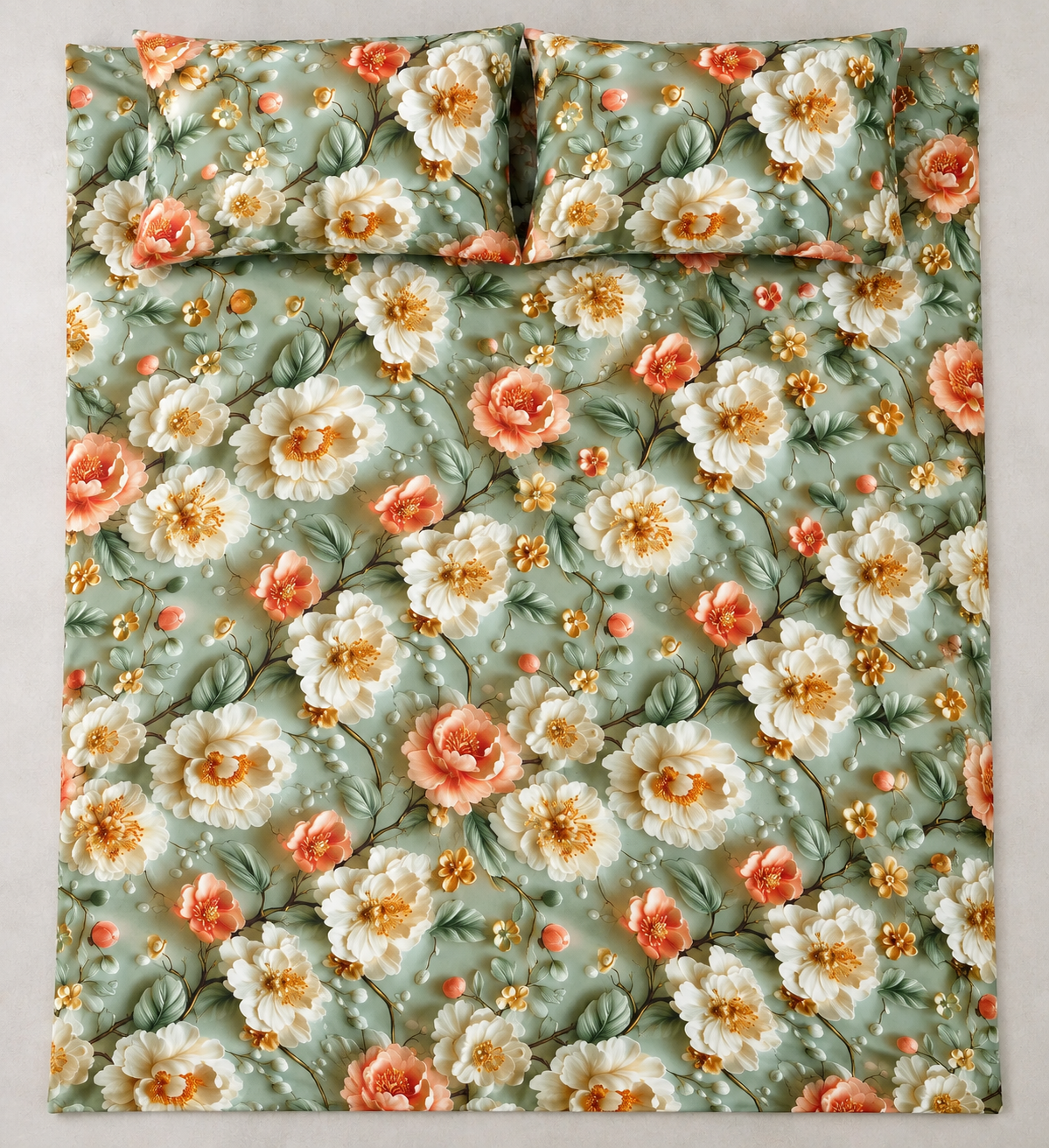 Sage Serenity | Ultra HD Digital Printed Bedsheets - 008