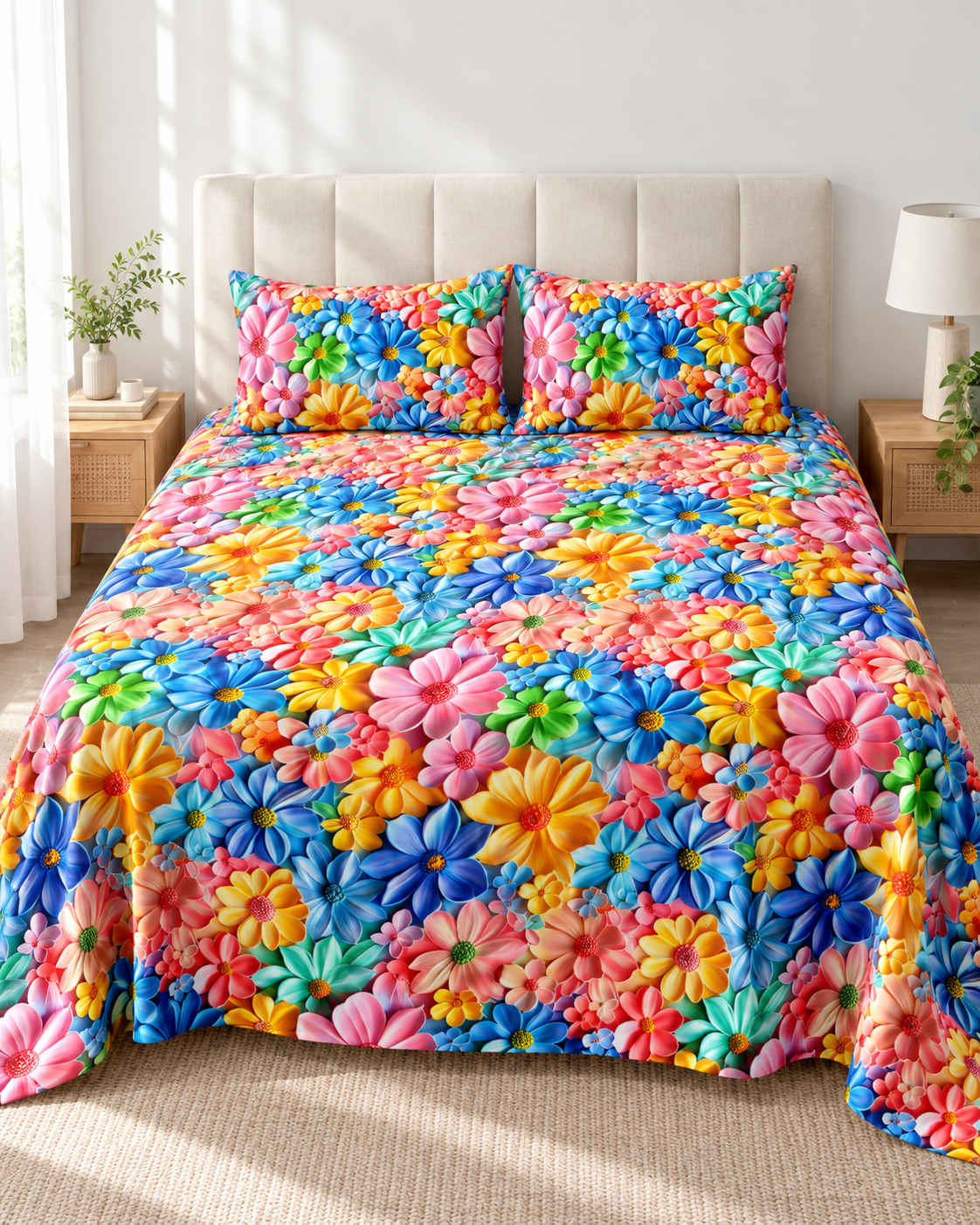 Rainbow Bloom | Ultra HD Digital Printed Bedsheets - 015