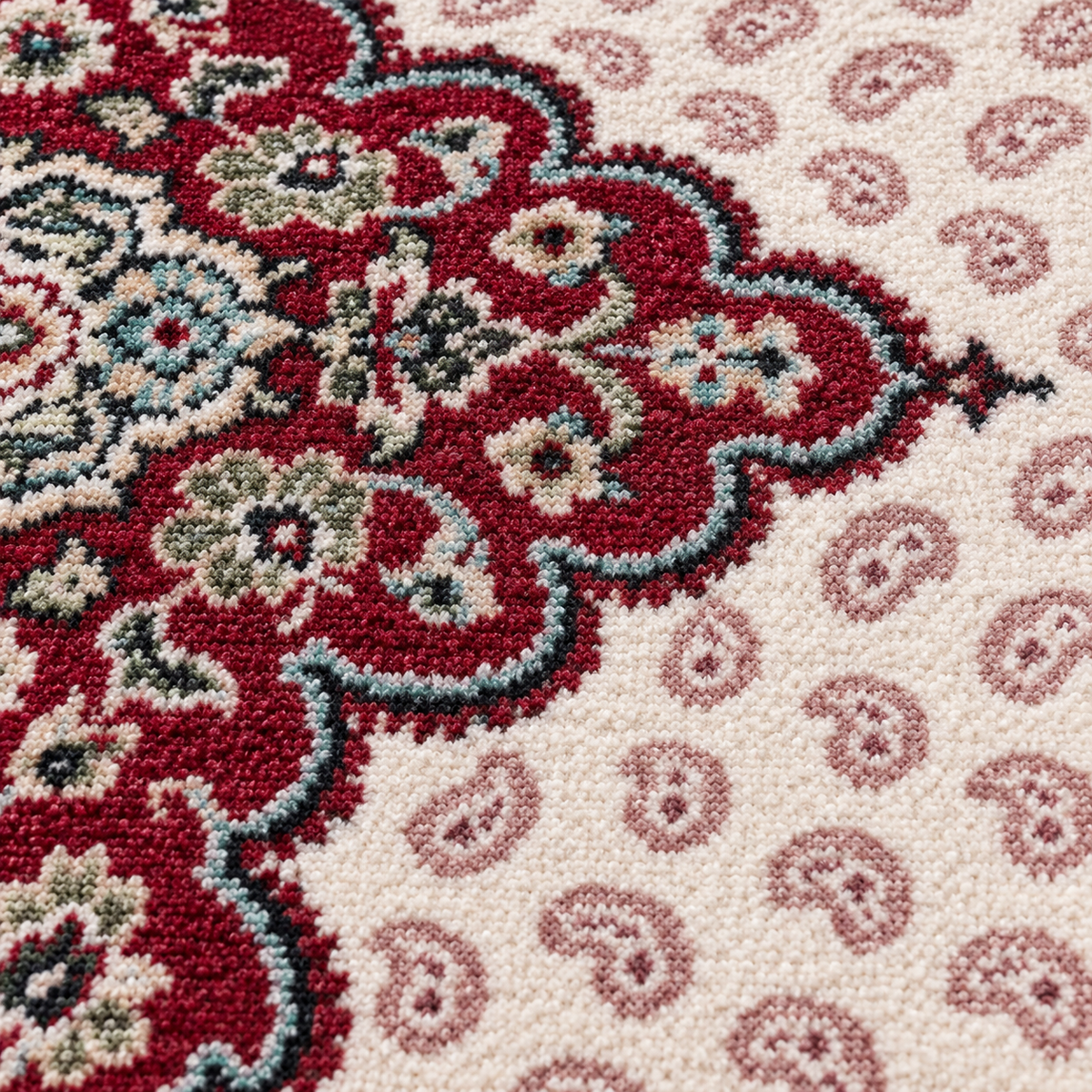 Rubina – SuperSoft Velvet Rug, Ivory, Red & Green Classic Design (SV-113)