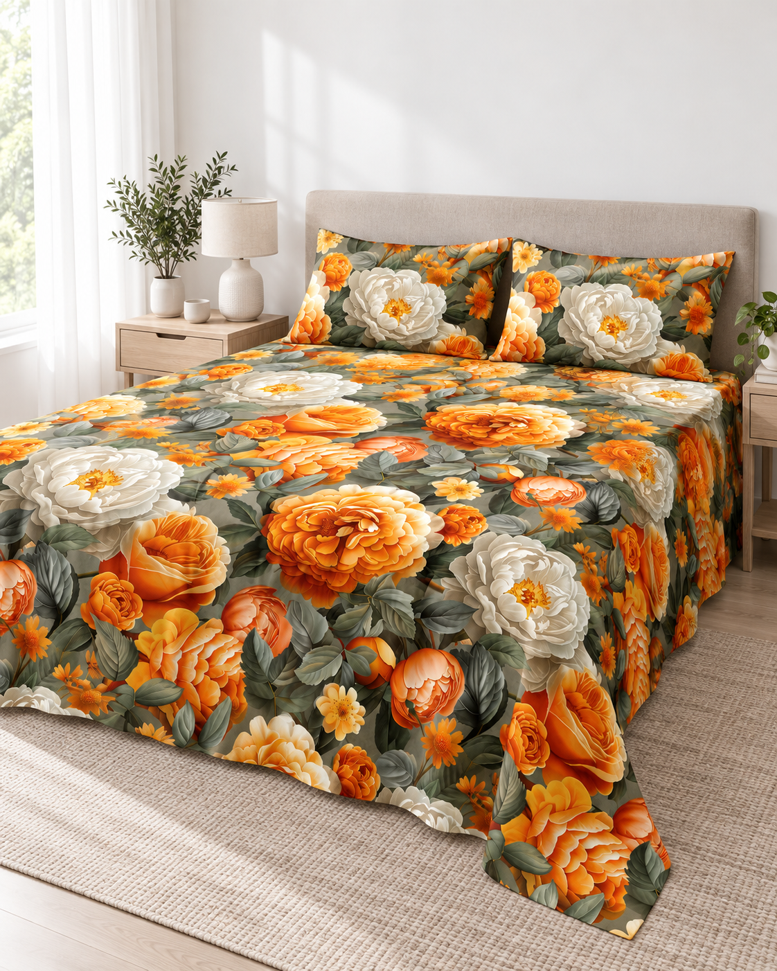 Marigold Mist | Ultra HD Digital Printed Bedsheets- 006