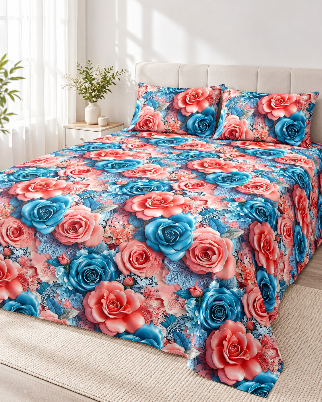 Rose Lagoon | Ultra HD Digital Printed Bedsheets - 014