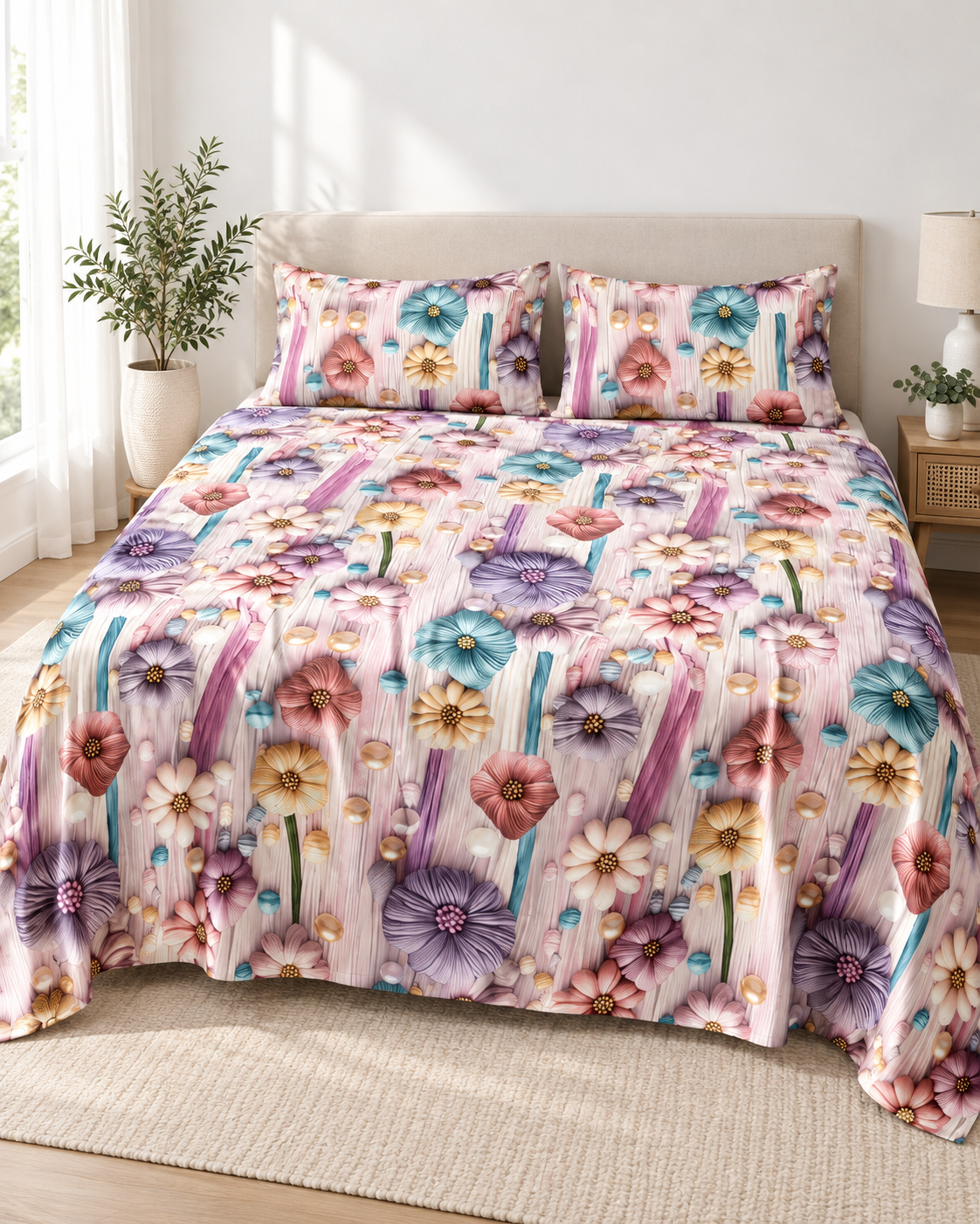 Pearl Blush | Ultra HD Digital Printed Bedsheets - 012