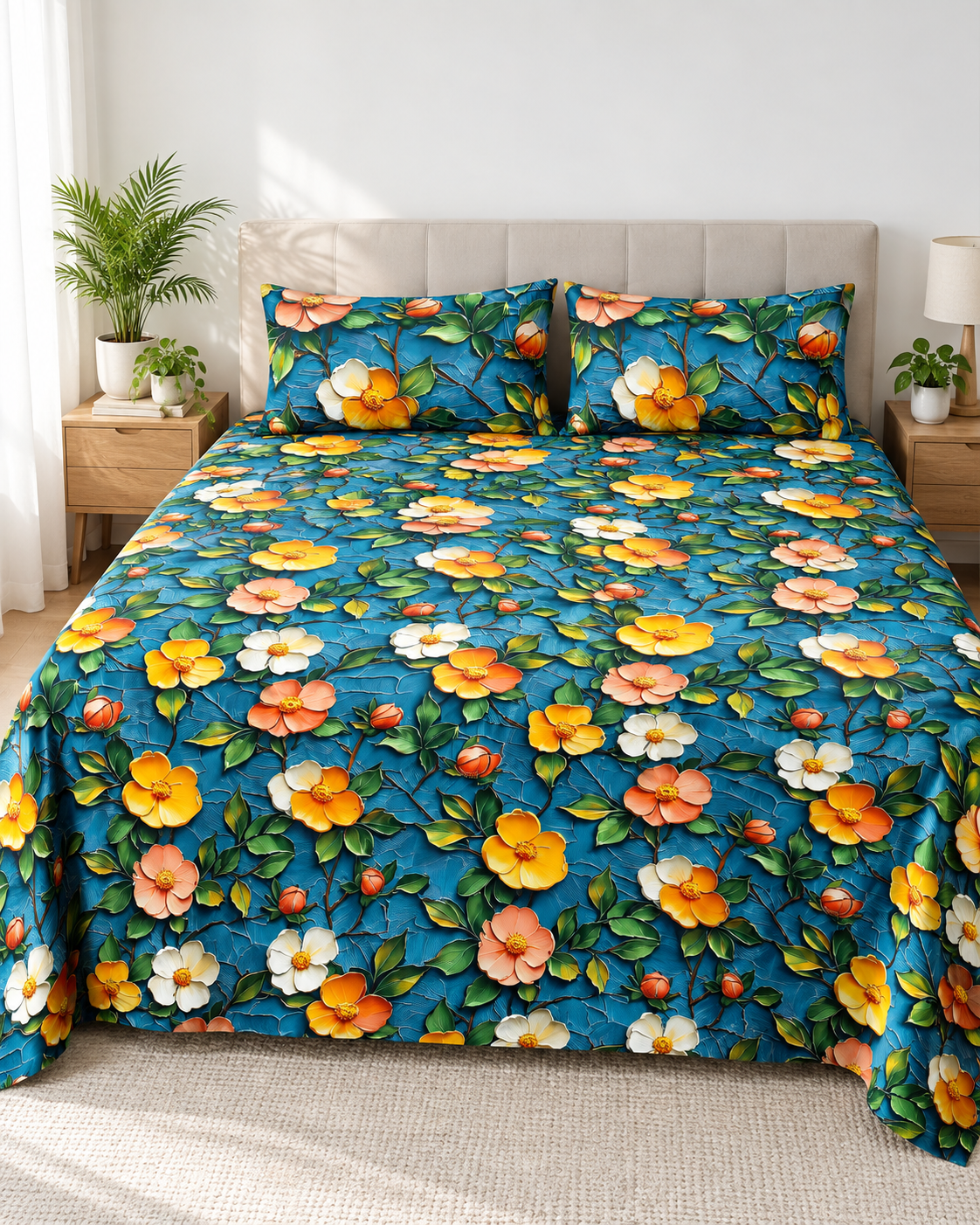 Citrus Bloom | Ultra HD Digital Printed Bedsheets - 018
