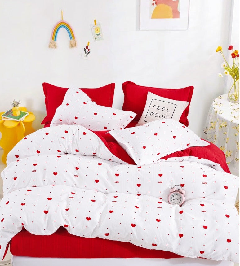 White Hearts - Quilt Cover Sets - 6Pcs