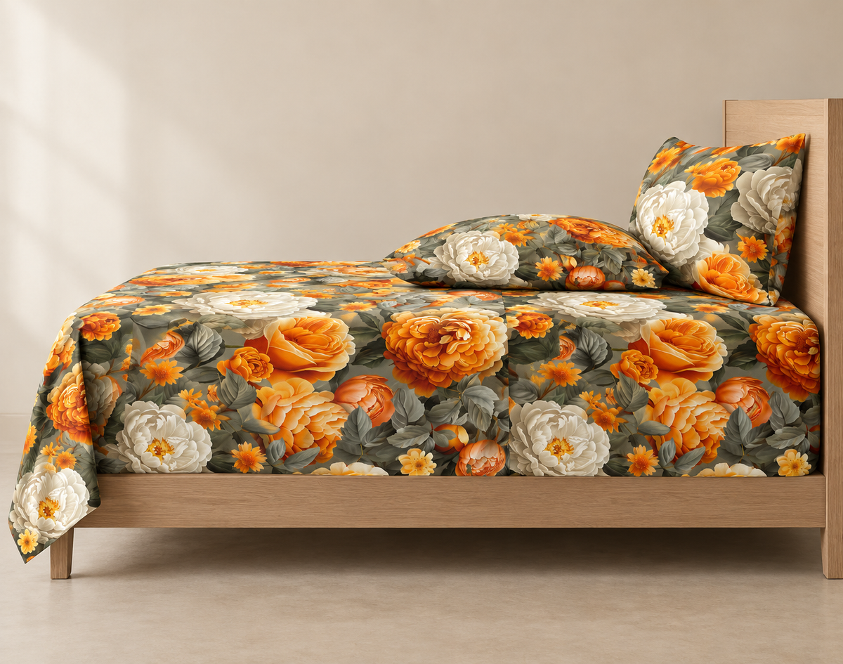 Marigold Mist | Ultra HD Digital Printed Bedsheets- 006