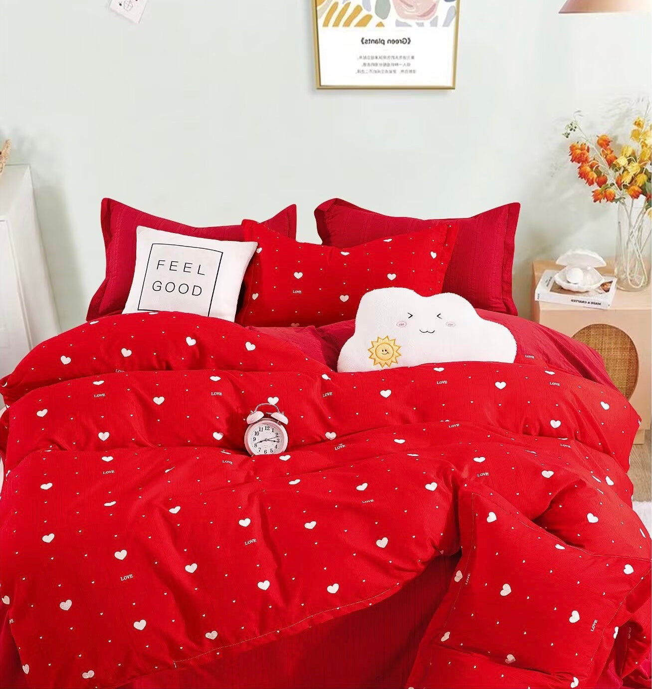 Red Hearts - Quilt Cover Sets - 6Pcs