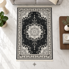 Diamond – Luxury Velvet Rug, Black & White Traditional Design (LVT-401)