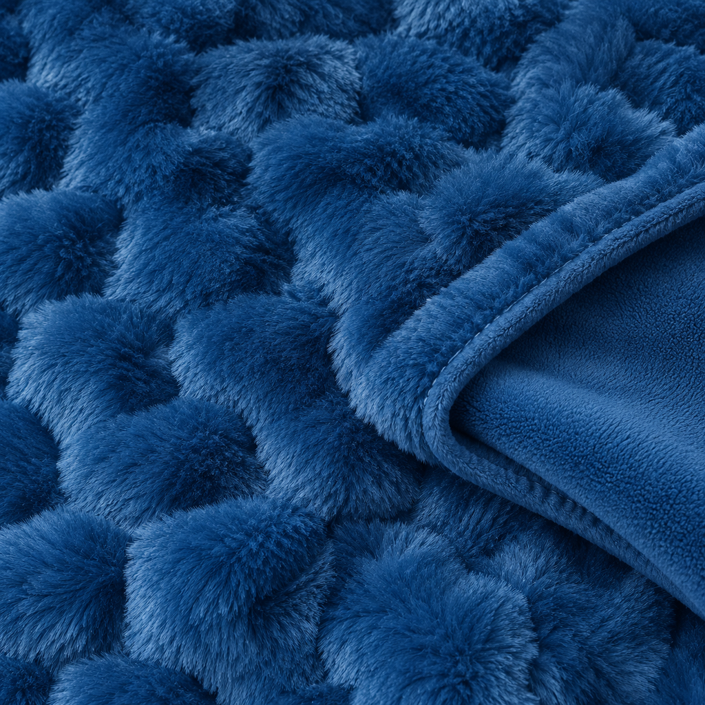 Royal Blue Honeycomb Premium Shaggy Comforter Set (4 Pcs)
