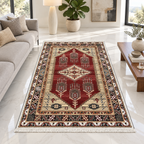 Carnelian – Luxury Velvet Rug, Red & Cream Tribal Design (LVT-405)