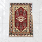 Carnelian – Luxury Velvet Rug, Red & Cream Tribal Design (LVT-405)