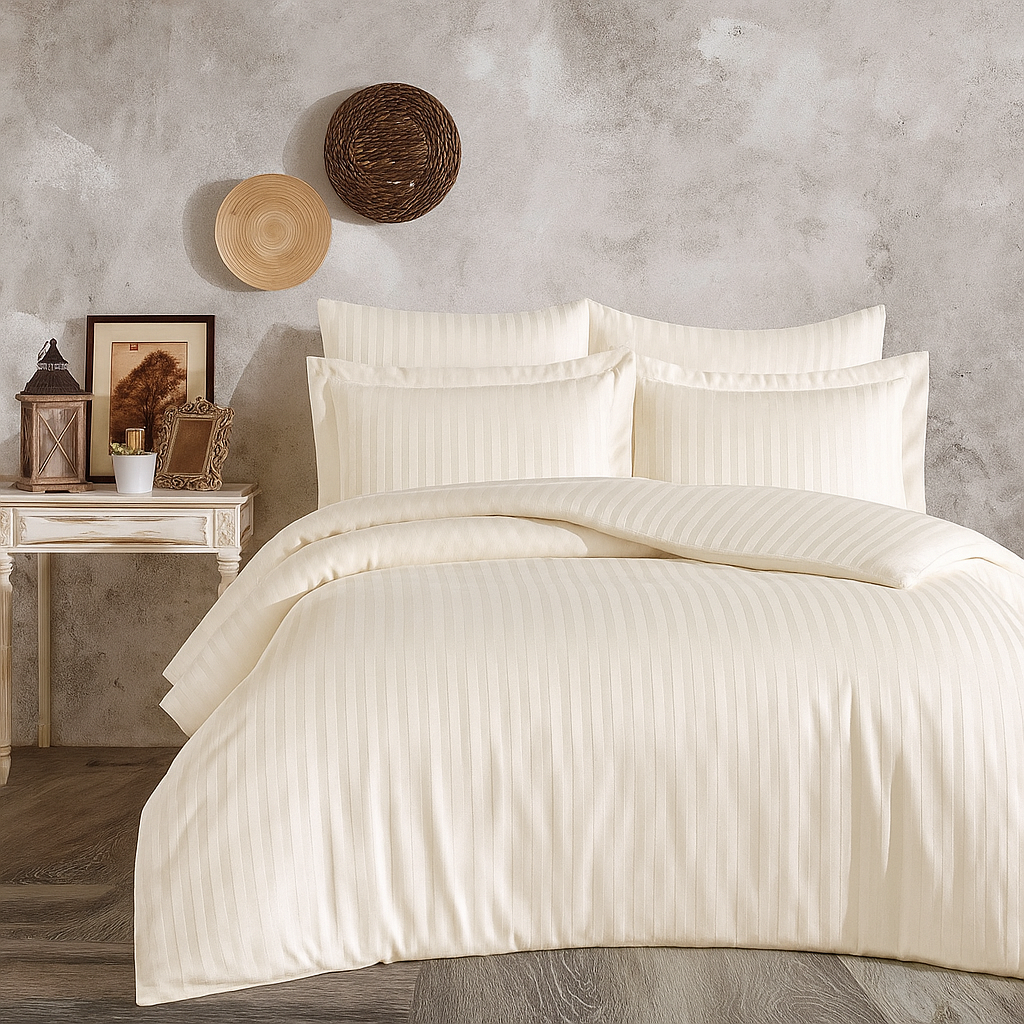 Cream Stripe  Quilt Cover Set - 6Pcs