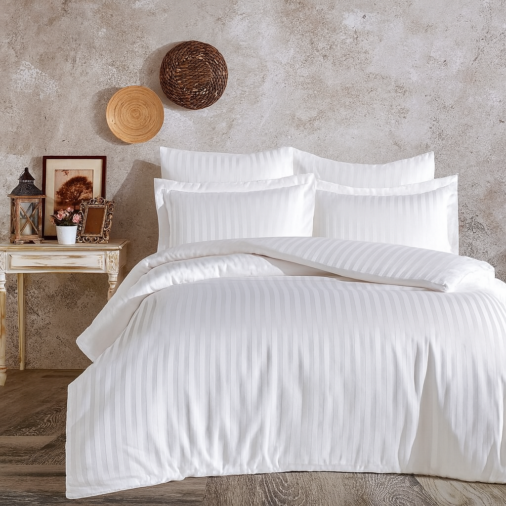 White Stripe   Quilt Cover Set - 6Pcs