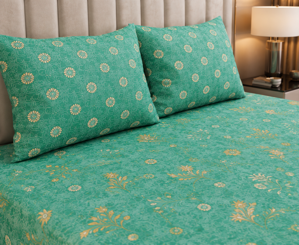 Turquoise Bloom- Bedsheet