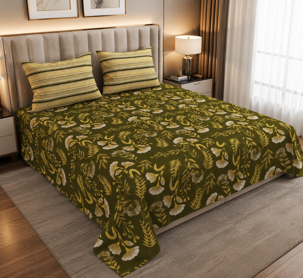 Olive Elegance- Bedsheet