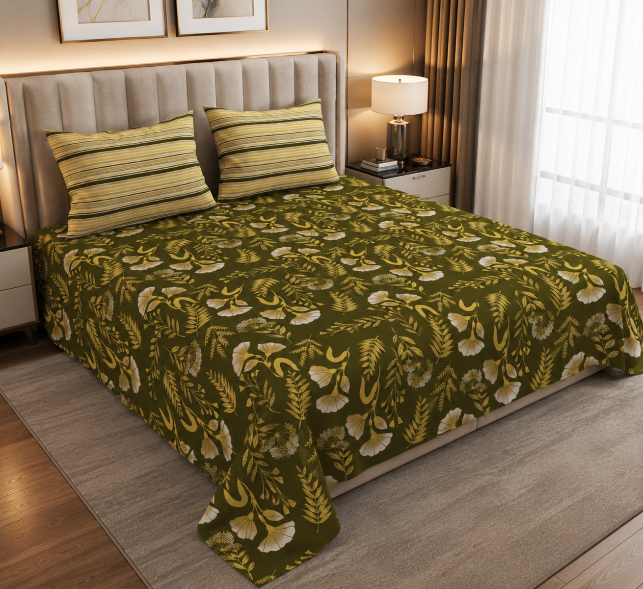 Olive Elegance- Bedsheet