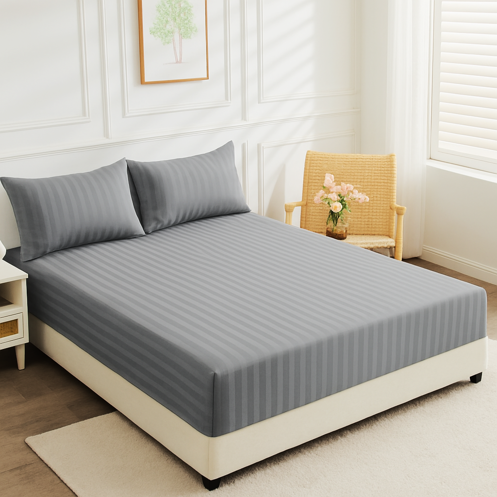Ash Gray Stripe - Fitted Sheet