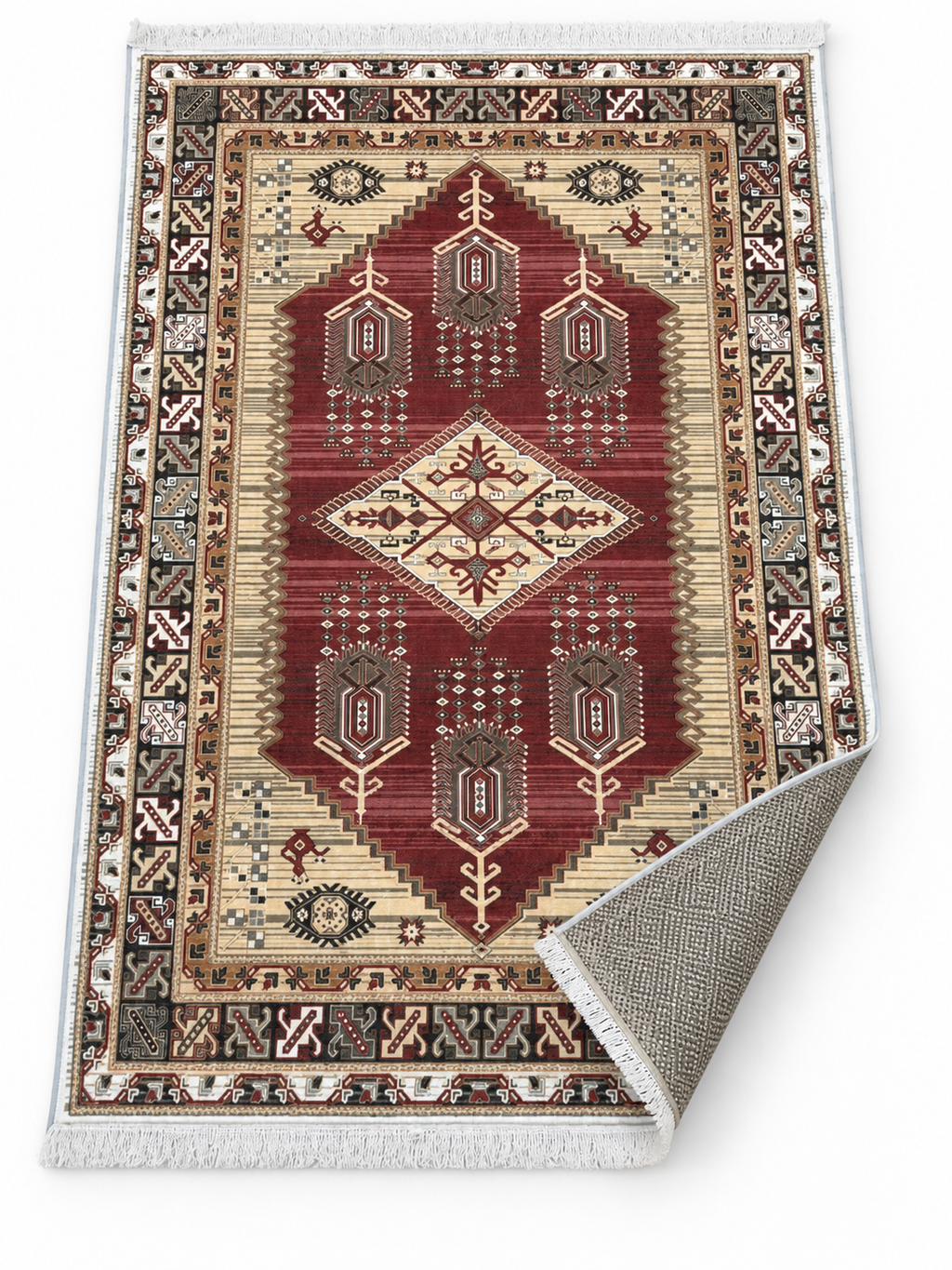 Carnelian – Luxury Velvet Rug, Red & Cream Tribal Design (LVT-405)