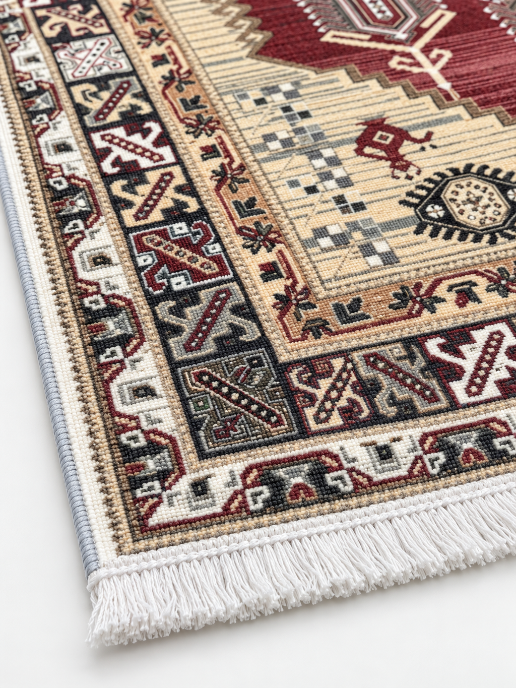 Carnelian – Luxury Velvet Rug, Red & Cream Tribal Design (LVT-405)