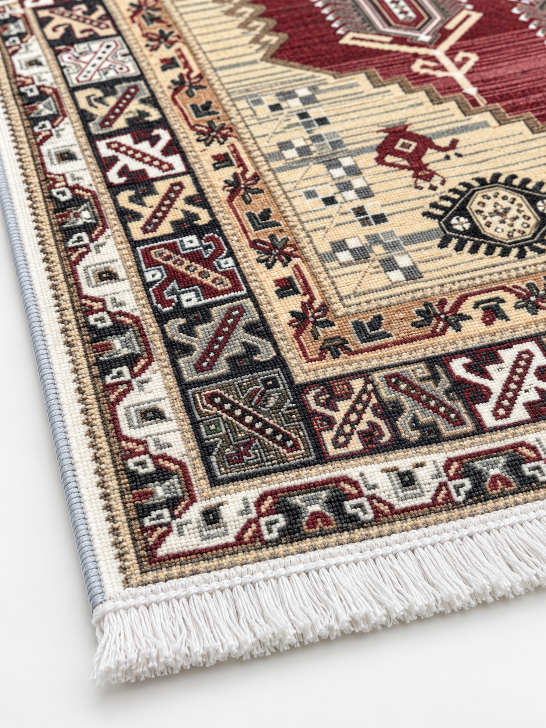 Carnelian – Luxury Velvet Rug, Red & Cream Tribal Design (LVT-405)