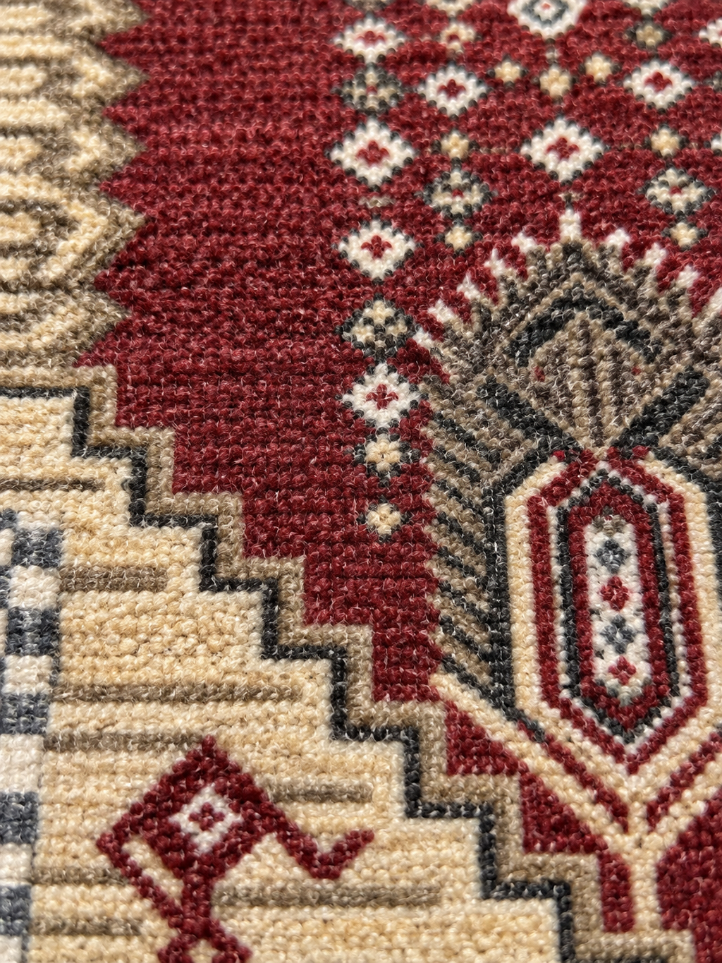 Carnelian – Luxury Velvet Rug, Red & Cream Tribal Design (LVT-405)