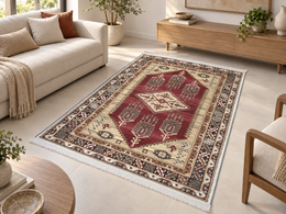 Carnelian – Luxury Velvet Rug, Red & Cream Tribal Design (LVT-405)