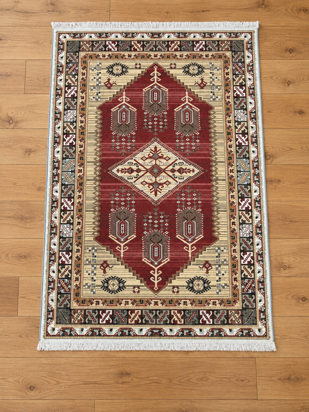 Carnelian – Luxury Velvet Rug, Red & Cream Tribal Design (LVT-405)