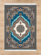 Lagoon – Luxury Velvet Rug, Teal & Ivory Traditional Design (LVT-406)