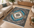 Lagoon – Luxury Velvet Rug, Teal & Ivory Traditional Design (LVT-406)