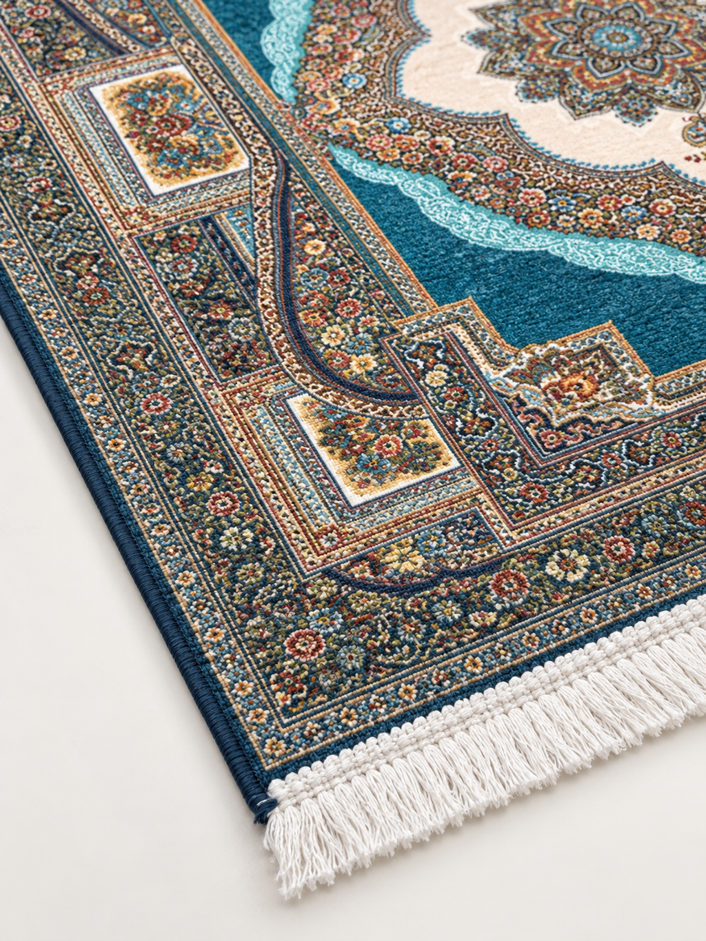 Lagoon – Luxury Velvet Rug, Teal & Ivory Traditional Design (LVT-406)