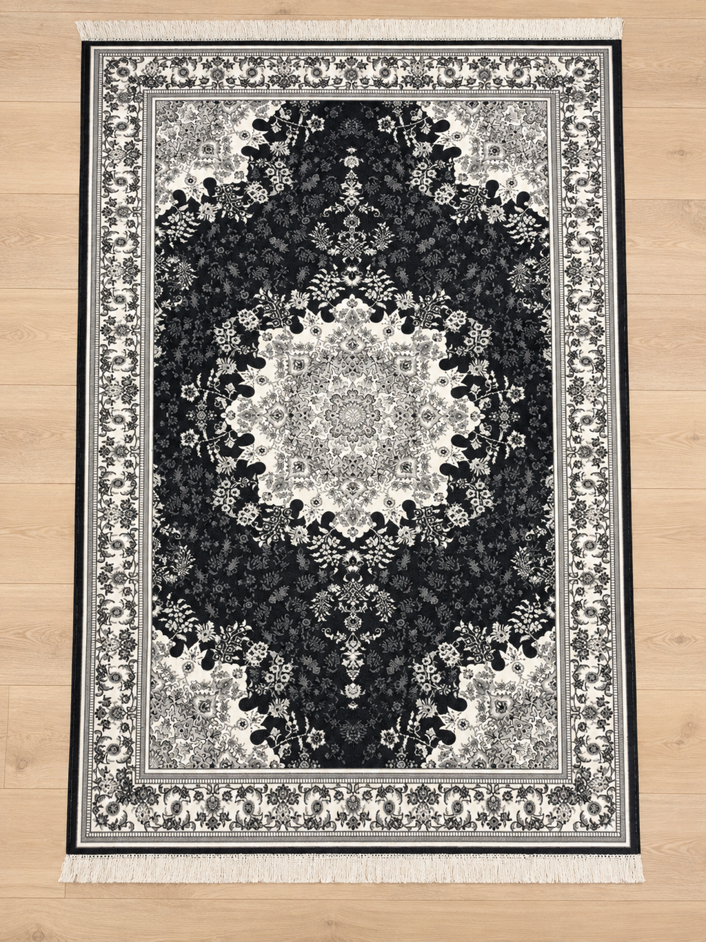 Diamond – Luxury Velvet Rug, Black & White Traditional Design (LVT-401)