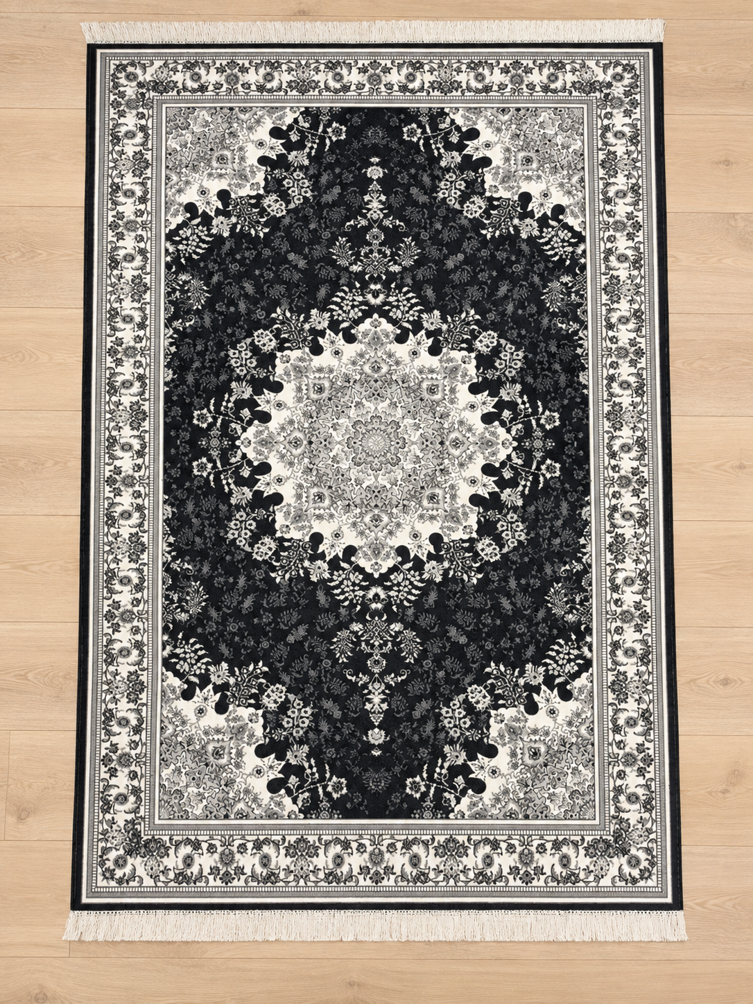 Diamond – Luxury Velvet Rug, Black & White Traditional Design (LVT-401)