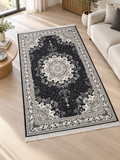 Diamond – Luxury Velvet Rug, Black & White Traditional Design (LVT-401)