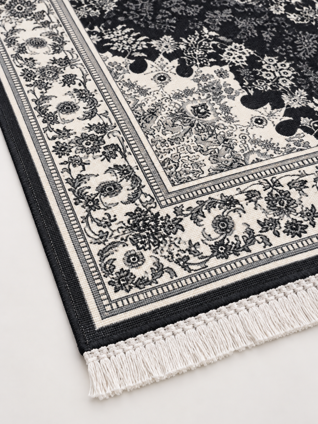Diamond – Luxury Velvet Rug, Black & White Traditional Design (LVT-401)