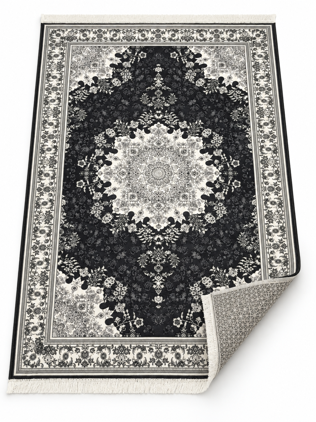 Diamond – Luxury Velvet Rug, Black & White Traditional Design (LVT-401)