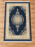 Nilam Mahal – Luxury Velvet Rug, Navy & Cream Traditional Design (LVT-404)