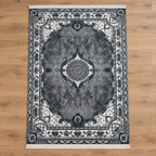 Slate – Luxury Velvet Rug, Grey & Ivory Traditional Design (LVT-408)