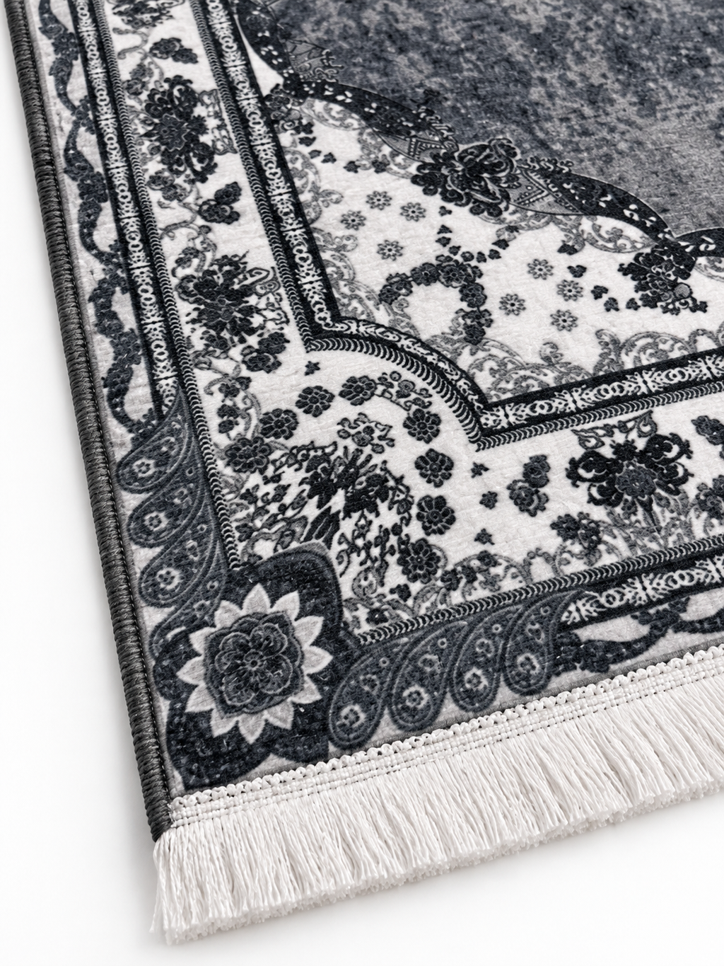 Slate – Luxury Velvet Rug, Grey & Ivory Traditional Design (LVT-408)