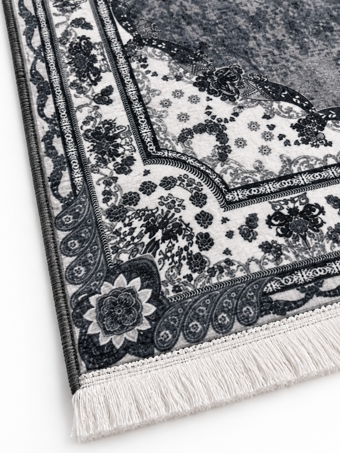Slate – Luxury Velvet Rug, Grey & Ivory Traditional Design (LVT-408)
