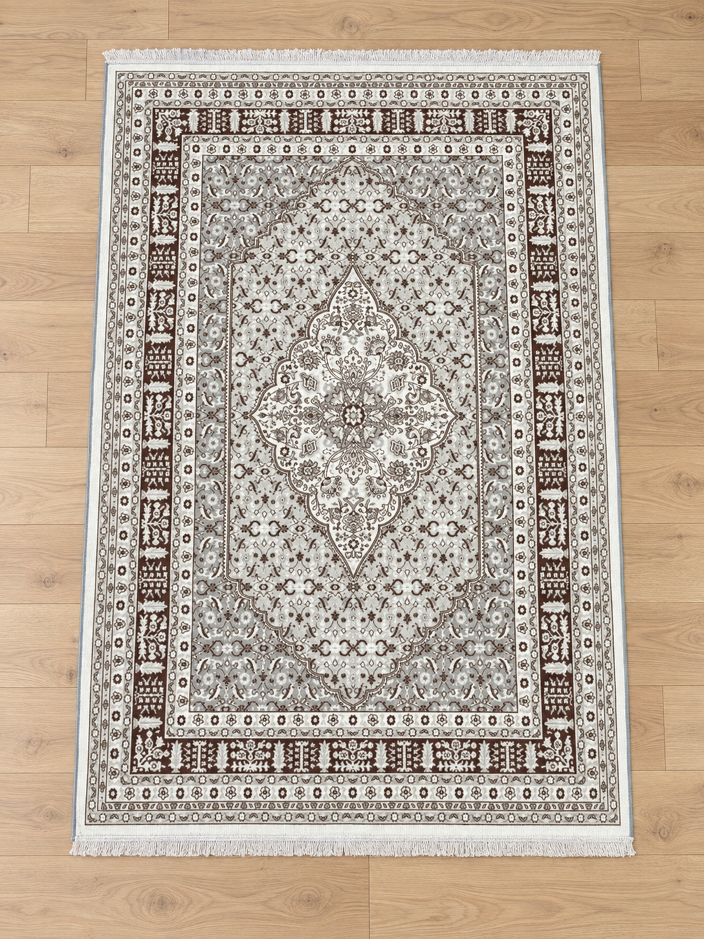 Truffle– Luxury Velvet Rug, Grey & Brown Traditional Design (LVT-407)