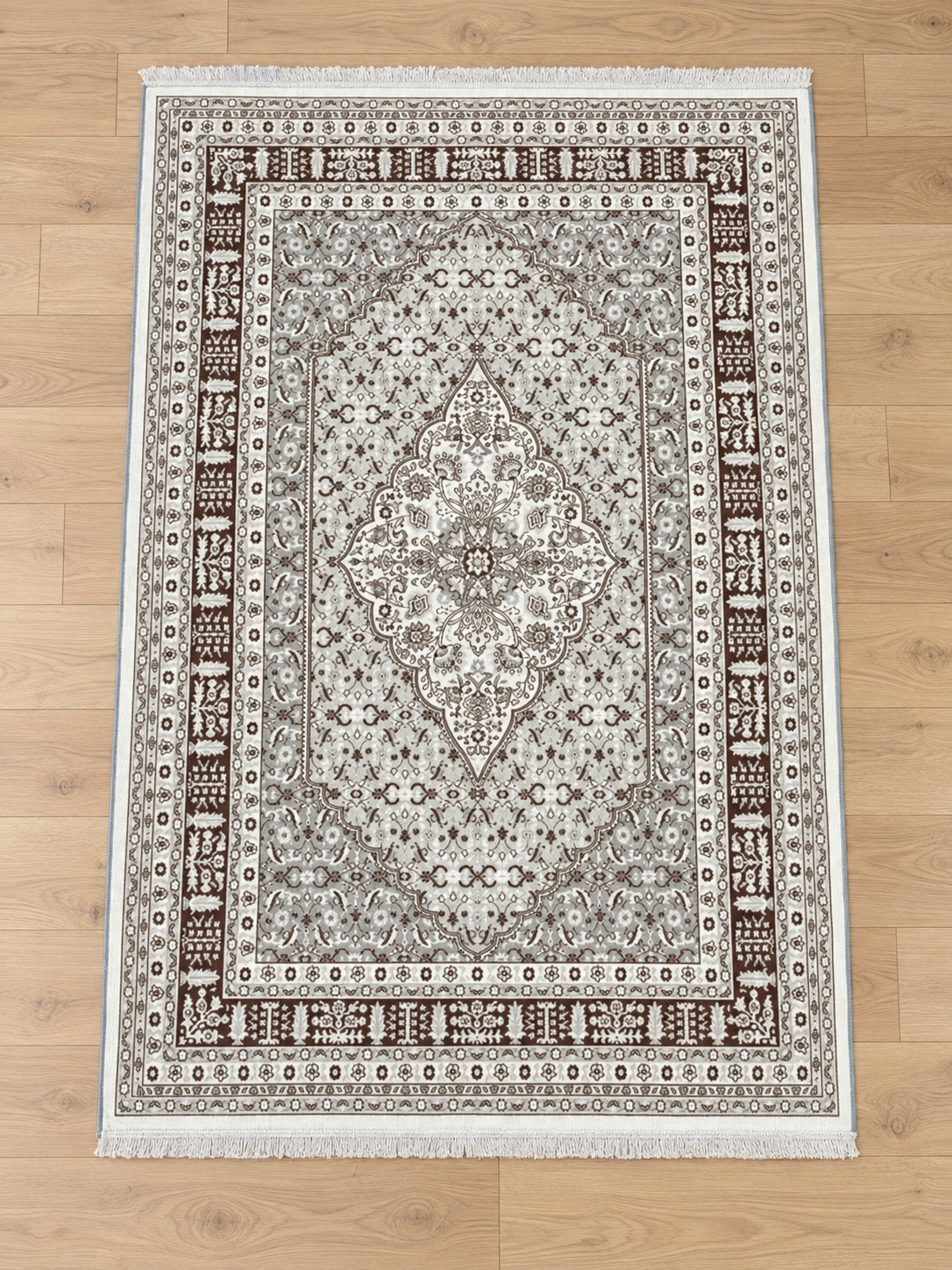 Truffle– Luxury Velvet Rug, Grey & Brown Traditional Design (LVT-407)